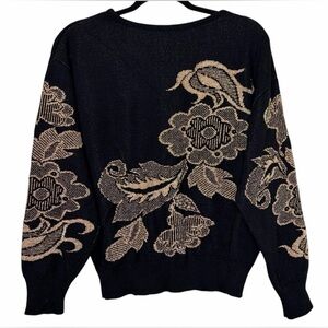 Vintage Mademoiselle Knitwear Black & Gold Metallic Sweater Size Large